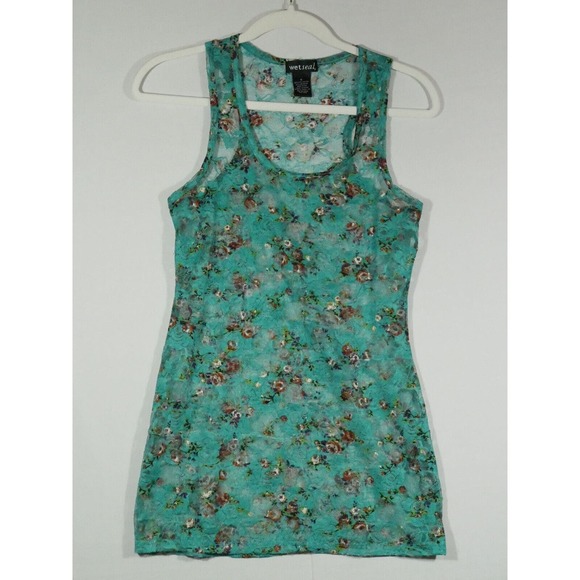 Wet Seal Blue Lace Sheer Top Floral Tank S - Picture 5 of 9